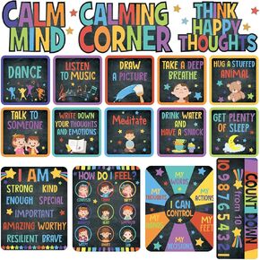Pajean Calm Down Corner Bulletin Board Set for Classroom Decoration Feelings Chart with Calming Poster Mental Health Feeling Management Kindergarten Emotions Decor School (Boho Colors)