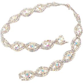 1 Yard Rhinestone Trim, Rhinestones Trim Chain Bridal Dress Applique for Wedding Dress Necklace Headwear(AB Rhinestone)