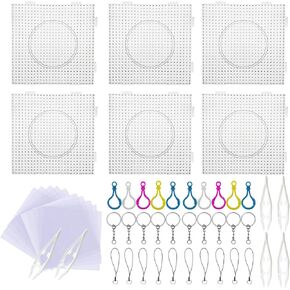 Allazone 5 mm 52 PCS Fuse Beads Boards Set, 6 PCS Large Square Clear Plastic Pegboards with 6 PCS White Beads Tweezers, 10 PCS Ironing Paper and 2 Style Keychain for Kids Craft Supplies