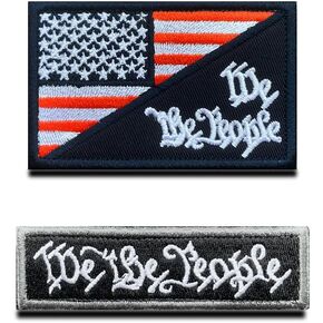 2 Pcs American Flag/We The People Military Tactical Funny Patch- Hook & Loop Fastener Backing - Accessory Patch for Clothing, Jackets, Jeans, Cap, Backpacks, Uniform, Patriot Support