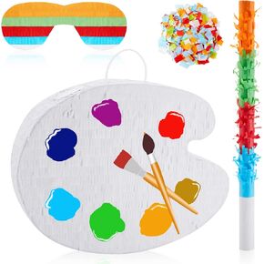 15.7 Inch Art Palette Pinata Small Paint Art Pinata with Pinata Stick Confetti Blindfold for Boys Girls Birthday Party Art Painting Party Favors Classroom Prizes Stocking Stuffers Paint Party Supplies