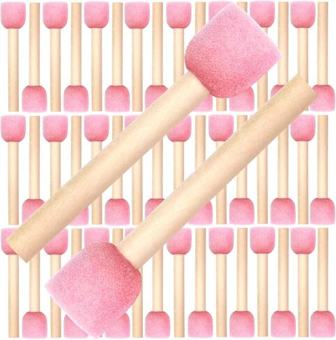 DLOnline 50 Pieces Round Sponge Brush Set, Foam Paint Brushes with Wooden Handle, DIY Painting Tools for Kids Crafts and Arts, 0.8inches, Pink in Kuwait