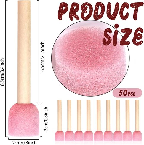 DLOnline 50 Pieces Round Sponge Brush Set, Foam Paint Brushes with Wooden Handle, DIY Painting Tools for Kids Crafts and Arts, 0.8inches, Pink in Kuwait