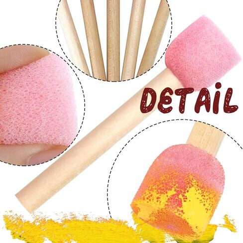 DLOnline 50 Pieces Round Sponge Brush Set, Foam Paint Brushes with Wooden Handle, DIY Painting Tools for Kids Crafts and Arts, 0.8inches, Pink in Kuwait