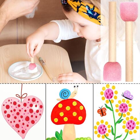 DLOnline 50 Pieces Round Sponge Brush Set, Foam Paint Brushes with Wooden Handle, DIY Painting Tools for Kids Crafts and Arts, 0.8inches, Pink in Kuwait