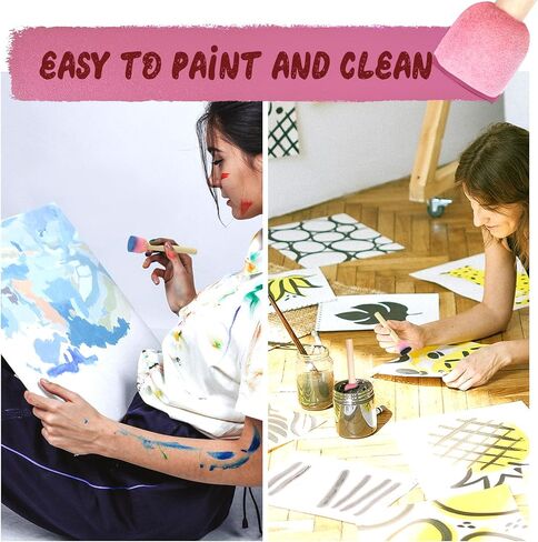 DLOnline 50 Pieces Round Sponge Brush Set, Foam Paint Brushes with Wooden Handle, DIY Painting Tools for Kids Crafts and Arts, 0.8inches, Pink in Kuwait