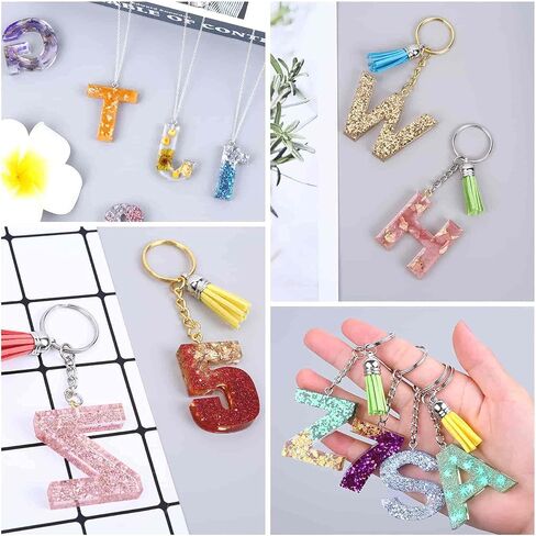 مجموعة قوالب راتنج الحروف الأبجدية من ثريليز مع قوالب السيليكون الأبجدية، وراتنج الإيبوكسي، ومسحوق الميكا، والجليتر، ورقائق الرقائق المعدنية، والشرابات، وحلقات القفز ودبوس فيس لصنع سلسلة المفاتيح in Kuwait