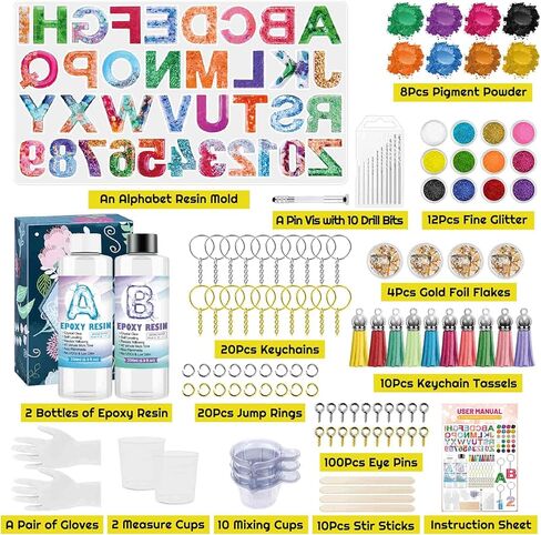 مجموعة قوالب راتنج الحروف الأبجدية من ثريليز مع قوالب السيليكون الأبجدية، وراتنج الإيبوكسي، ومسحوق الميكا، والجليتر، ورقائق الرقائق المعدنية، والشرابات، وحلقات القفز ودبوس فيس لصنع سلسلة المفاتيح in Kuwait