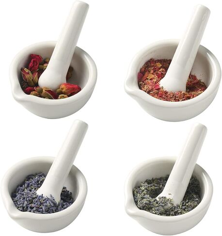مجموعة مطحنة أعشاب السيراميك، مطحنة حبوب منع الحمل، ملاط ​​ومدقة من البورسلين تستخدم لطحن الزهور المجففة، براعم الورد، الخزامى والأعشاب. in Kuwait