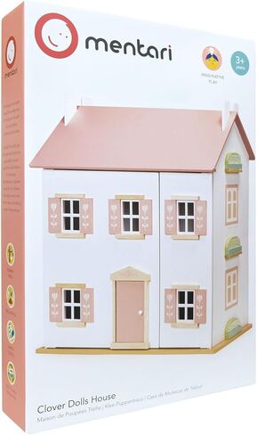 بيت الدمى الخشبي الكبير من مينتاري كلوفر - قصر وقت اللعب السحري مع لوحات متأرجحة مفتوحة - رفع وقت اللعب مع تصميم جذاب وميزات تفاعلية ولعب تظاهر لا حدود له - لعمر 3 سنوات فما فوق in Kuwait