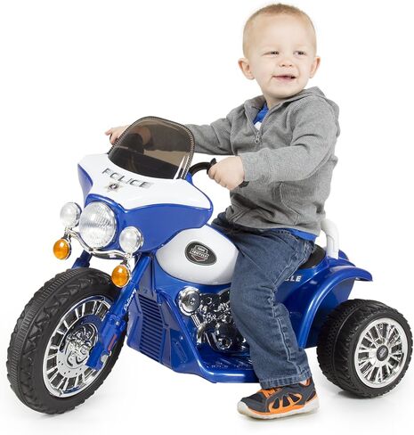 لعبة ركوب الدراجة النارية للأطفال - دراجة نارية بثلاث عجلات تعمل بالبطارية للأطفال من سن 3 سنوات فما فوق - شارات الشرطة، والخلف، والمصابيح الأمامية من ليل رايدر (أبيض وأسود) in Kuwait