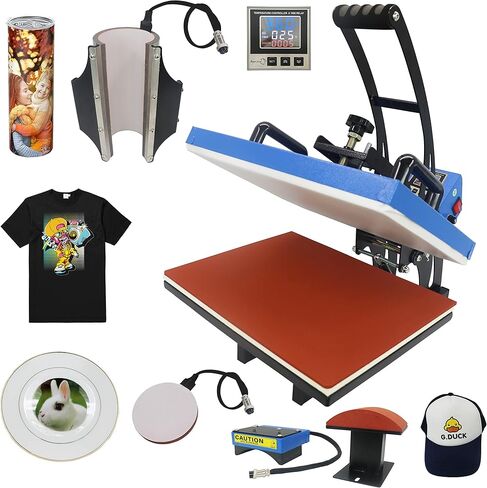 RoyalPress 4 في 1 مكبس حراري 12 بوصة × 15 بوصة ملون LED 30 أونصة كوب احترافي لنقل الحرارة متعدد الوظائف، قبعة/كوب/طبق/قبعة/تي شيرت أزرق (12 بوصة × 15 بوصة 4 في 1) in Kuwait