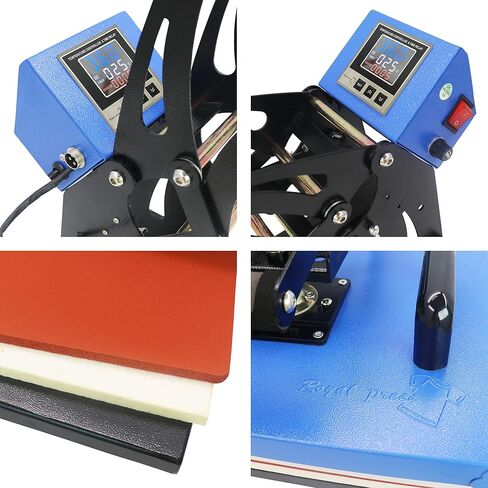 RoyalPress 4 في 1 مكبس حراري 12 بوصة × 15 بوصة ملون LED 30 أونصة كوب احترافي لنقل الحرارة متعدد الوظائف، قبعة/كوب/طبق/قبعة/تي شيرت أزرق (12 بوصة × 15 بوصة 4 في 1) in Kuwait