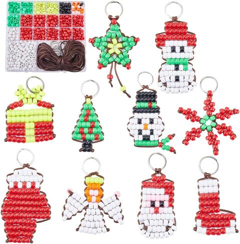 SUNNYCLUE 1 Box DIY Make 10PCS Christmas Theme Bead Pets Kit 8mm Pony Beads Assortment Box Set with Key Ring & Lanyard Clips, Instruction in Kuwait