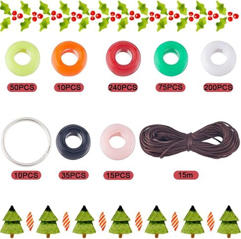 SUNNYCLUE 1 Box DIY Make 10PCS Christmas Theme Bead Pets Kit 8mm Pony Beads Assortment Box Set with Key Ring & Lanyard Clips, Instruction in Kuwait