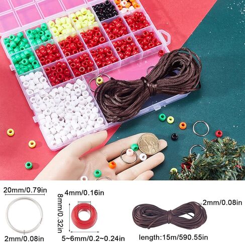 SUNNYCLUE 1 Box DIY Make 10PCS Christmas Theme Bead Pets Kit 8mm Pony Beads Assortment Box Set with Key Ring & Lanyard Clips, Instruction in Kuwait