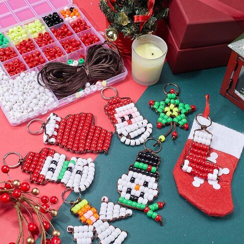SUNNYCLUE 1 Box DIY Make 10PCS Christmas Theme Bead Pets Kit 8mm Pony Beads Assortment Box Set with Key Ring & Lanyard Clips, Instruction in Kuwait