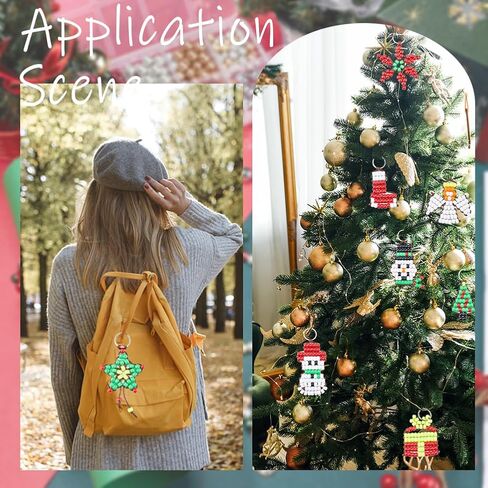 SUNNYCLUE 1 Box DIY Make 10PCS Christmas Theme Bead Pets Kit 8mm Pony Beads Assortment Box Set with Key Ring & Lanyard Clips, Instruction in Kuwait