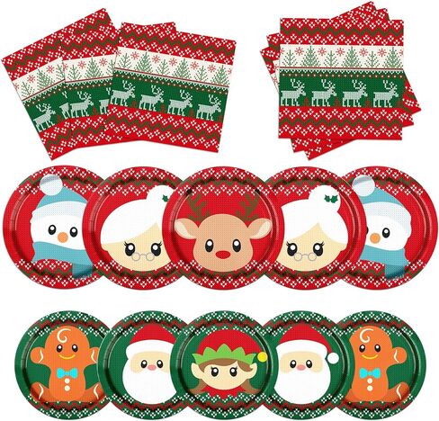 Christmas Ugly Sweater Party Decorations-90PCS Christmas Tableware Ugly Sweater Plates and Napkins Winter Christmas Party Theme With Santa Claus and Reindeer Tableware Set for Christmas Party Supplies in Kuwait