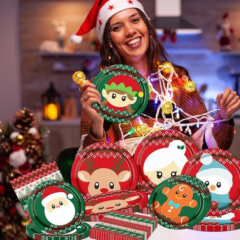 Christmas Ugly Sweater Party Decorations-90PCS Christmas Tableware Ugly Sweater Plates and Napkins Winter Christmas Party Theme With Santa Claus and Reindeer Tableware Set for Christmas Party Supplies in Kuwait
