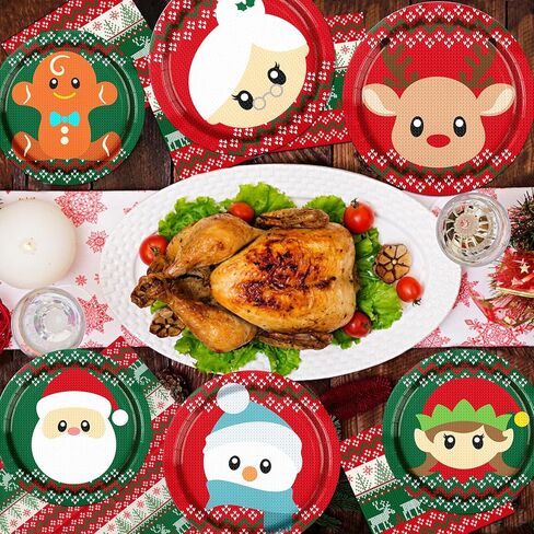 Christmas Ugly Sweater Party Decorations-90PCS Christmas Tableware Ugly Sweater Plates and Napkins Winter Christmas Party Theme With Santa Claus and Reindeer Tableware Set for Christmas Party Supplies in Kuwait