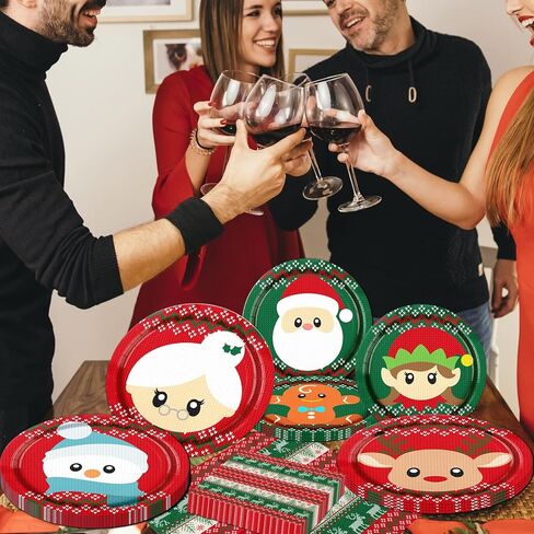 Christmas Ugly Sweater Party Decorations-90PCS Christmas Tableware Ugly Sweater Plates and Napkins Winter Christmas Party Theme With Santa Claus and Reindeer Tableware Set for Christmas Party Supplies in Kuwait