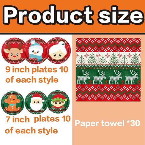 Christmas Ugly Sweater Party Decorations-90PCS Christmas Tableware Ugly Sweater Plates and Napkins Winter Christmas Party Theme With Santa Claus and Reindeer Tableware Set for Christmas Party Supplies in Kuwait