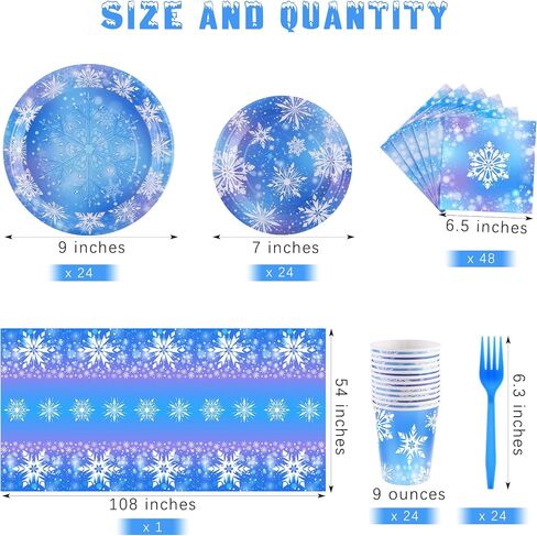 durony 145 Pieces Frozen Birthday Party Supplies Disposable Tableware Winter Snowflake Paper Plates Napkins Cups Forks Tablecloth for Christmas Winter Wonderland Frozen Party Decorations in Kuwait