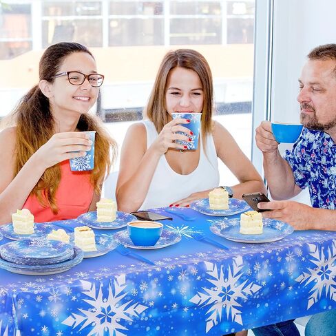 durony 145 Pieces Frozen Birthday Party Supplies Disposable Tableware Winter Snowflake Paper Plates Napkins Cups Forks Tablecloth for Christmas Winter Wonderland Frozen Party Decorations in Kuwait