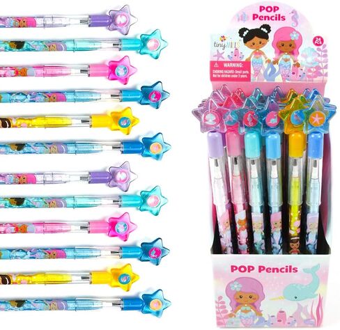 TINYMILLS 24 Pcs Rainbow Mermaids Multi Point Pencils Stackable Stacking Pencils with Eraser for African American Girl Birthday Party Favor Goodie Bag Stuffers Carnival Prizes Classroom Rewards in Saudi Arabia