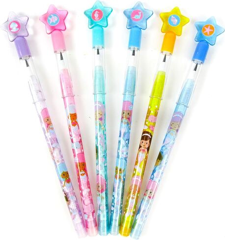 TINYMILLS 24 Pcs Rainbow Mermaids Multi Point Pencils Stackable Stacking Pencils with Eraser for African American Girl Birthday Party Favor Goodie Bag Stuffers Carnival Prizes Classroom Rewards in Saudi Arabia