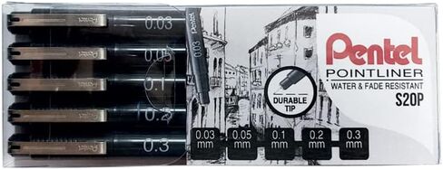 قلم رسم بوينت لاينر من بنتيل آرتس، 0.05 مم، حبر أسود، صندوق من 12 قلم (S20P-05A) in Kuwait