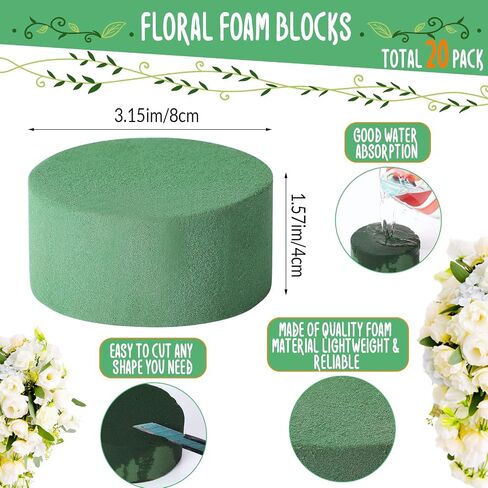 Irenare 50 Pcs Round Floral Foam, 3.15 Inch Florist Floral Foam Blocks Bulk Green Foam Bricks Dry Wet for Flower Arrangement Fresh and Artificial Flowers Wedding Party Decoration Supplies in Saudi Arabia