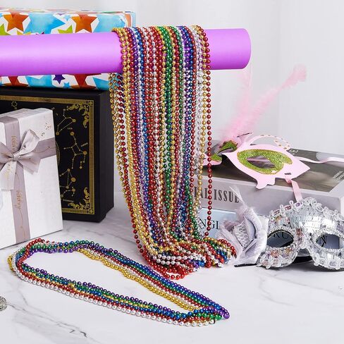 Henoyso 360 Pcs Mardi Gras Beads Necklaces Bulk 32'' 6mm Halloween Multi Colors Carnival Beaded Metallic Party Costume Necklace Accessories for Unisex Halloween Events Party Favors (Retro Colors) in Kuwait