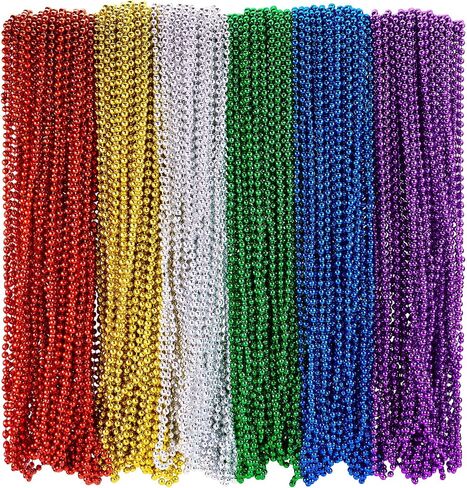 Henoyso 360 Pcs Mardi Gras Beads Necklaces Bulk 32'' 6mm Halloween Multi Colors Carnival Beaded Metallic Party Costume Necklace Accessories for Unisex Halloween Events Party Favors (Retro Colors) in Kuwait