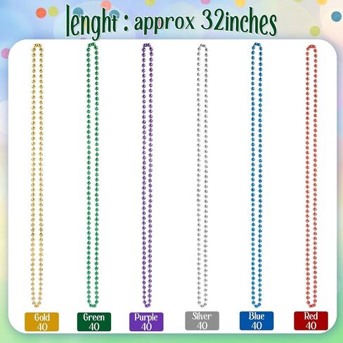 Henoyso 360 Pcs Mardi Gras Beads Necklaces Bulk 32'' 6mm Halloween Multi Colors Carnival Beaded Metallic Party Costume Necklace Accessories for Unisex Halloween Events Party Favors (Retro Colors) in Kuwait