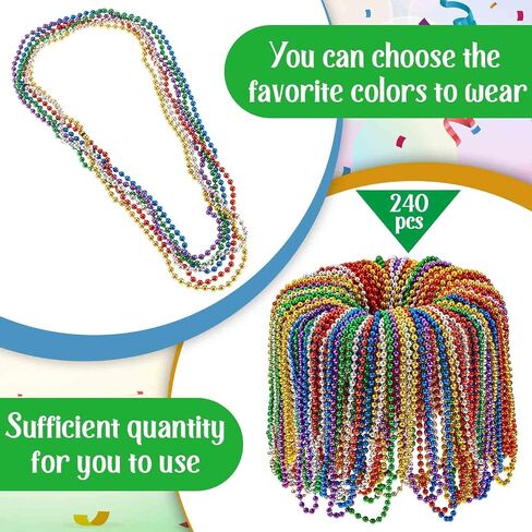 Henoyso 360 Pcs Mardi Gras Beads Necklaces Bulk 32'' 6mm Halloween Multi Colors Carnival Beaded Metallic Party Costume Necklace Accessories for Unisex Halloween Events Party Favors (Retro Colors) in Kuwait