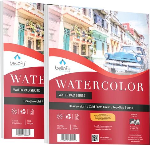 Bellofy Large Watercolor Paper Pad in Set of 2 | 11x14 in Academy Watercolor Paper Kids, Artists & Beginners Enjoy | Watercolor Notebook for All Watercoloring Techniques in Kuwait