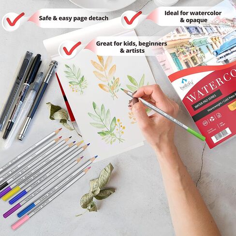 Bellofy Large Watercolor Paper Pad in Set of 2 | 11x14 in Academy Watercolor Paper Kids, Artists & Beginners Enjoy | Watercolor Notebook for All Watercoloring Techniques in Kuwait