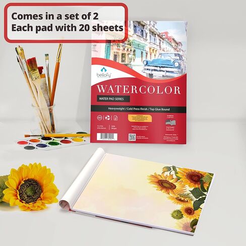 Bellofy Large Watercolor Paper Pad in Set of 2 | 11x14 in Academy Watercolor Paper Kids, Artists & Beginners Enjoy | Watercolor Notebook for All Watercoloring Techniques in Kuwait