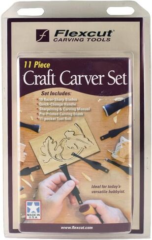 FLEXCUT Wood Carving Tools | 11 Piece Craft Carver Set | Includes 10 1095 High Carbon Steel Blades and Interchangeable Ergonomic ABS Handle | SK107 | Made in the U.S.A. in Kuwait