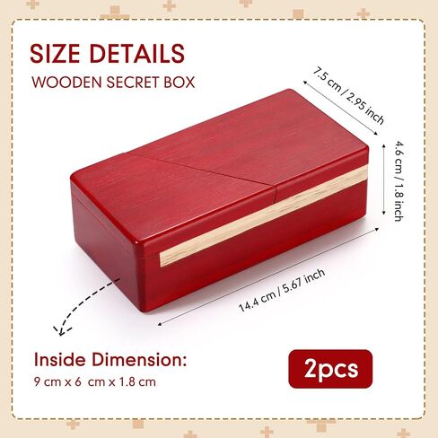 Zhanmai 2 Pack Christmas Puzzle Box Gift Wooden Magic Impossible Dovetail Box Secret Money Box Mini 3D Brain Teaser Box for Valentines Girlfriend Cash Adults Teens (Red,Rectangle) in Saudi Arabia