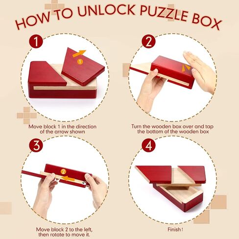 Zhanmai 2 Pack Christmas Puzzle Box Gift Wooden Magic Impossible Dovetail Box Secret Money Box Mini 3D Brain Teaser Box for Valentines Girlfriend Cash Adults Teens (Red,Rectangle) in Saudi Arabia