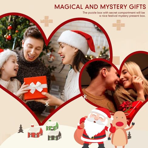 Zhanmai 2 Pack Christmas Puzzle Box Gift Wooden Magic Impossible Dovetail Box Secret Money Box Mini 3D Brain Teaser Box for Valentines Girlfriend Cash Adults Teens (Red,Rectangle) in Saudi Arabia