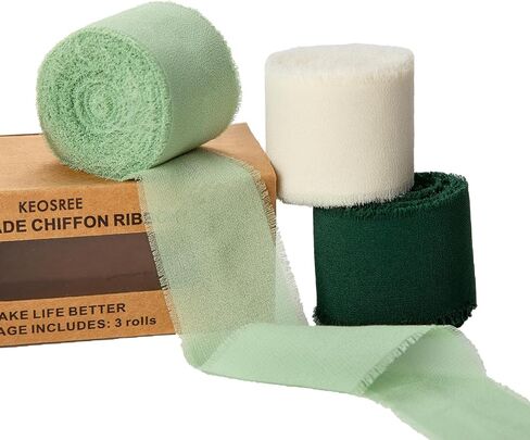 KEOSREE Baby Blue Dusty Blue Chiffon Ribbon Set 1.5" x21Yd(7YardsX3Rolls) in Kuwait