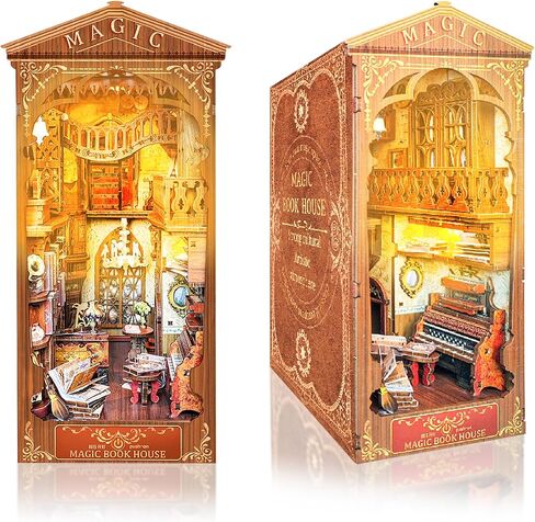 AmaCielo DIY Book Nook Kit، طقم مصغر DIY زوايا كتاب خشبية مع ضوء LED، إدراج ثلاثي الأبعاد لغز خشبي ديكور زقاق هدايا للأطفال أو البالغين (بيت الكتاب السحري) (بيت الكتاب السحري) in Kuwait