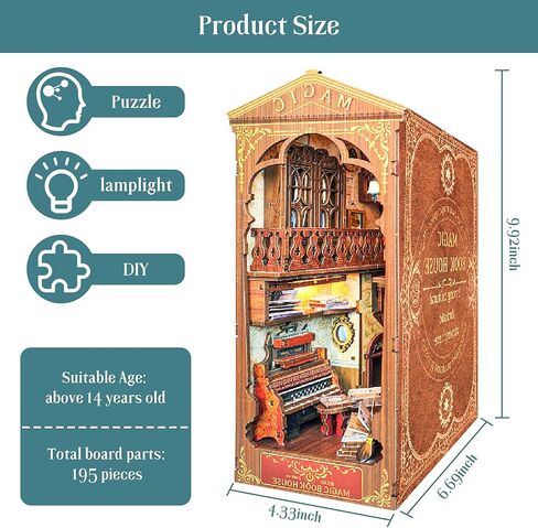 AmaCielo DIY Book Nook Kit، طقم مصغر DIY زوايا كتاب خشبية مع ضوء LED، إدراج ثلاثي الأبعاد لغز خشبي ديكور زقاق هدايا للأطفال أو البالغين (بيت الكتاب السحري) (بيت الكتاب السحري) in Kuwait