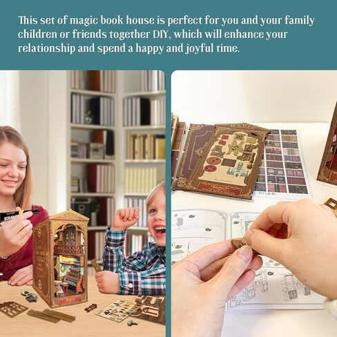 AmaCielo DIY Book Nook Kit، طقم مصغر DIY زوايا كتاب خشبية مع ضوء LED، إدراج ثلاثي الأبعاد لغز خشبي ديكور زقاق هدايا للأطفال أو البالغين (بيت الكتاب السحري) (بيت الكتاب السحري) in Kuwait