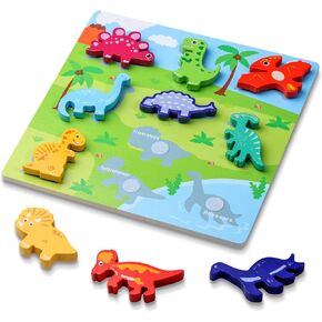 MUSCELL Wooden Puzzles for Toddlers Ages 3+, 10PCS Dinosaur Tear & Tear Wooden full Color Puzzles, Toddler Puzzles Learning Educational Preschool Toys Gifts for Boys Girls in Kuwait
