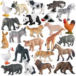 RCOMG 24 PCS Small Animal Toys Set: Farm Animal Toys & Forest Animal Figures, Realistic Animal Figurines Cake Topper Party Favor for Kids Toddlers